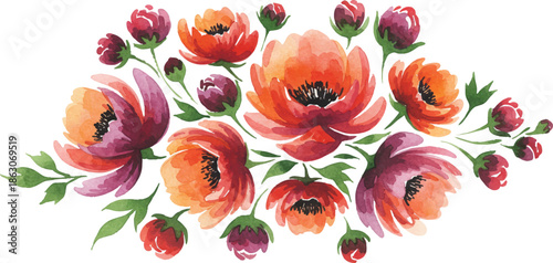 Vibrant flowers in full bloom, a beautiful floral arrangement viewed from directly above