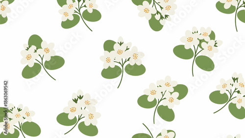 White flowers with green leaves pattern.