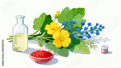 Herbal oil flowers and berries