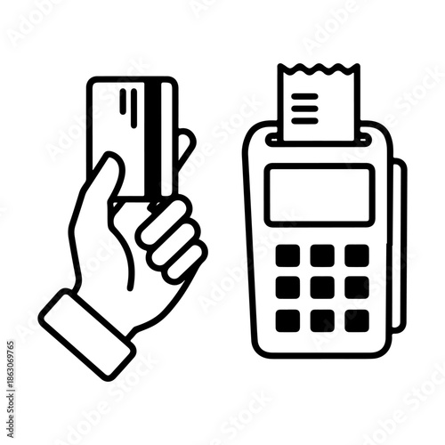 Secure digital payment process illustrated Hand with credit card at a point-of-sale (POS) terminal, symbolizing modern financial transactions and convenient retail commerce