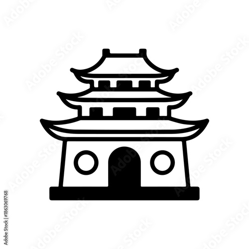Vector icon of a traditional East Asian pagoda temple. A versatile graphic for cultural design, travel, and spiritual architecture projects