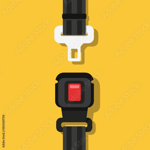 Crucial Vehicle Safety Device Flat Vector Illustration Depicting an Unbuckled Seatbelt, Highlighting the Importance of Protection and Secure Travel for Passengers and Drivers on the Road