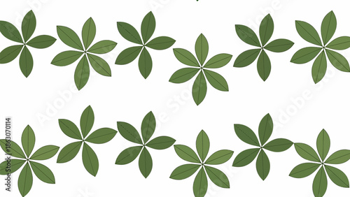 Green Leaves Pattern with Floral Motif.