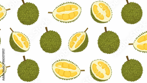 Durian Fruit Slices and Whole Fruits.