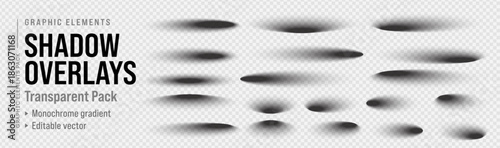 Drop shadow effect set for oval circle box object floor vector collection. Soft gradient round background with dark border and abstract wall page card. Realistic 3d shape on transparent overlay.