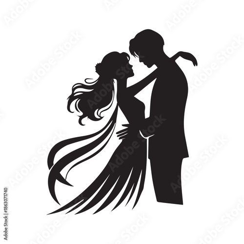 Romantic silhouette of a loving couple perfect vector art for valentines day designs.