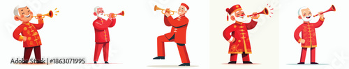 vector of a grandfather blowing a Chinese New Year trumpet