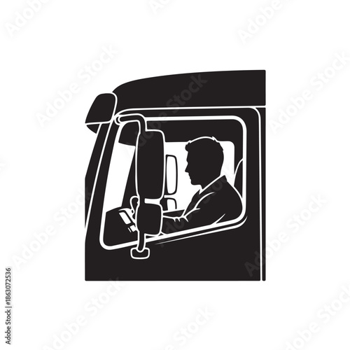 Truck Driver Silhouette in Monochromatic Minimalist Style with High Contrast Lighting on Simple Background for Transportation Industry