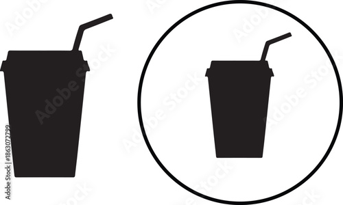 Minimalist black coffee cup icon set on white background. Minimalist Cafe Drinkware Silhouettes. Modern Coffee Shop Branding Icons.