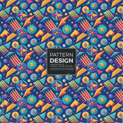 Dynamic abstract geometric pattern featuring an array of bright and colorful shapes