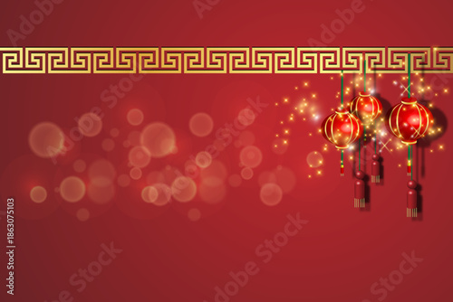 Chinese New Year background with lanterns and ornaments. Vector illustration.
