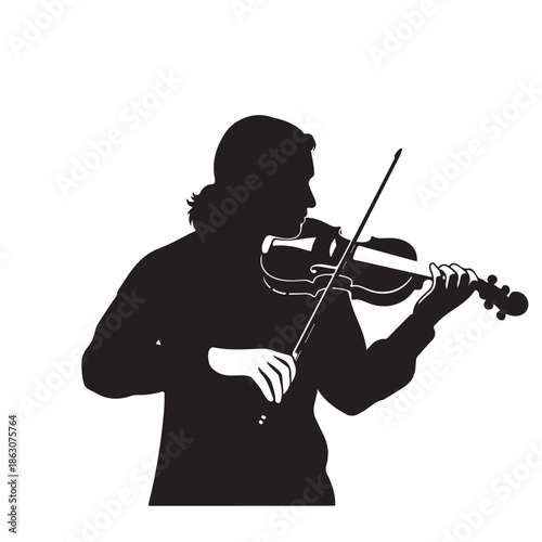 Silhouette of a musician playing violin in dramatic pose with soft black and white lighting for music education
