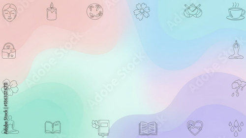 Collection of minimalist line art icons representing wellness self-care and nature perfect for digital design and conceptual backgrounds