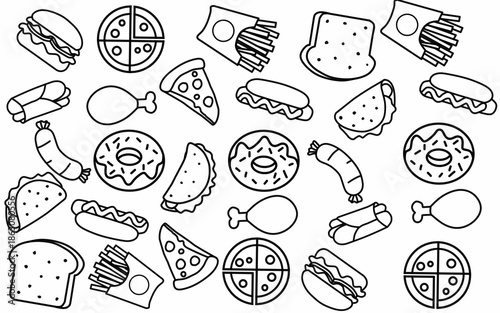 Seamless pattern background Food and ingredient kids hand drawing set illustration isolated on white background