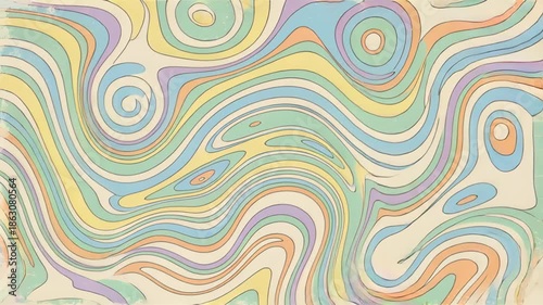 Abstract Swirling Lines Pattern Pastel Colors Gentle Curves And Dots Gentle Flowing Organic Shapes Cream Background Light And Airy Soft