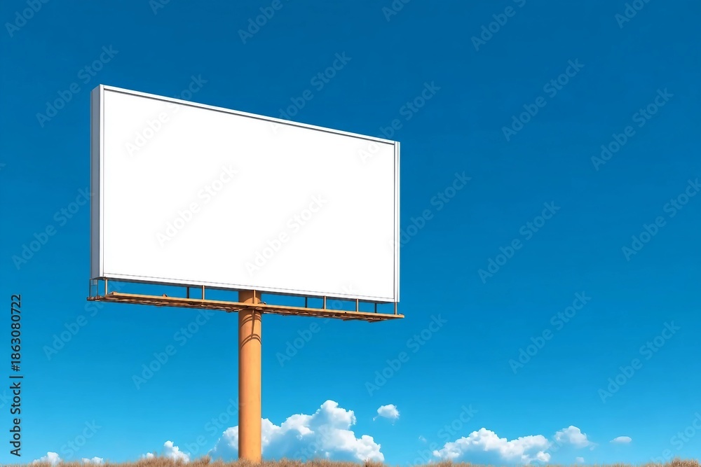 Fototapeta premium a blank billboard against clear blue sky, ideal for outdoor advertising mockups, marketing campaigns, promotional signage, graphic design templates, branding presentations ads
