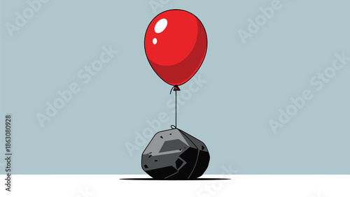 Opposing forces captured a light red balloon tied to a heavy dark rock