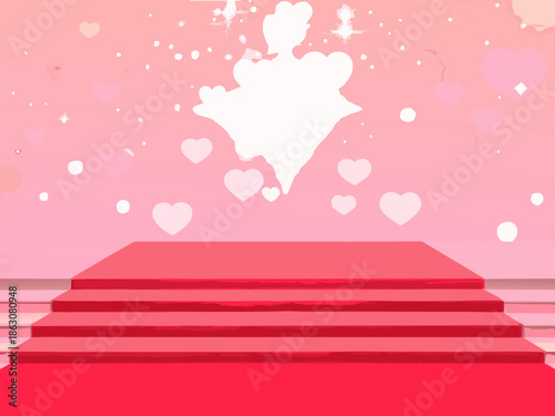 A pink stage with steps and floating hearts a romantic presentation backdrop