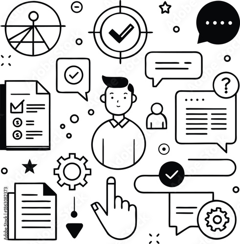 Simple Outline Education and Communication Icons Set