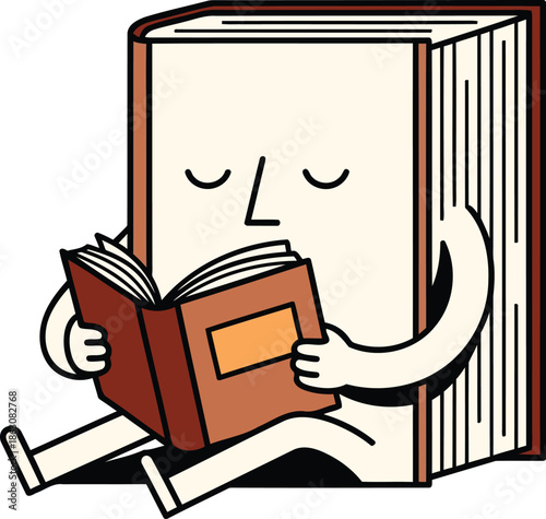 A charming cartoon book character peacefully enjoying a good story