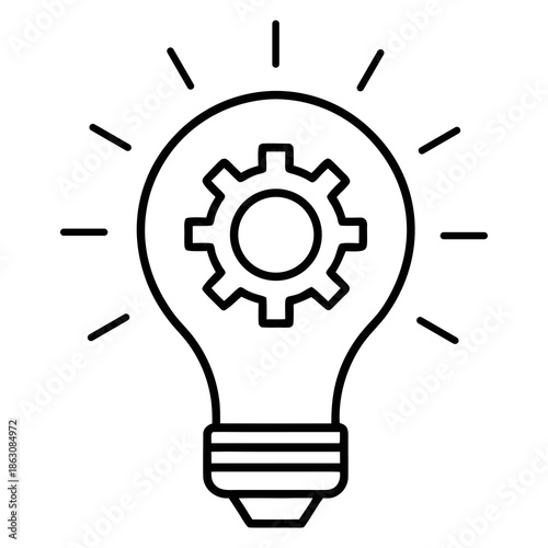 Glowing light bulb with gear inside representing innovation creative thinking and engineering