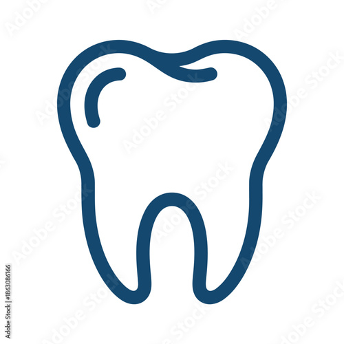 Clean dark blue outline icon of a healthy human tooth symbolizes dental care.
