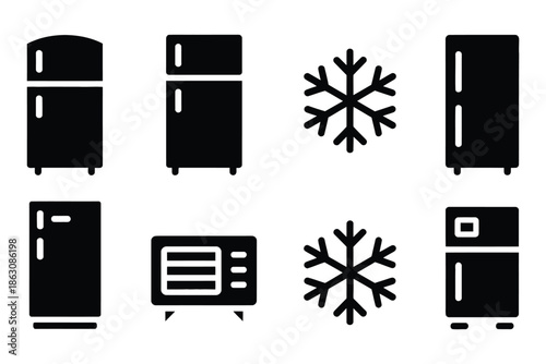 Household appliances including refrigerators, freezers, and snowflakes are.