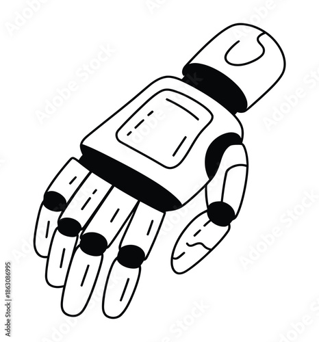 Robotic hand concept art depicts the future of automation and artificial.
