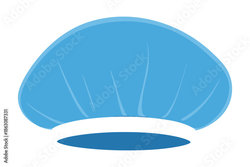 Blue disposable surgical cap is isolated against a clean white background for.