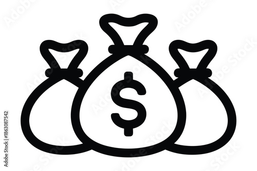 Three stylized money bags representing large financial assets and wealth.