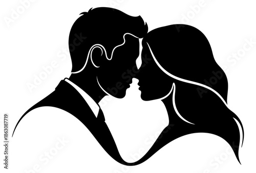 Romantic couple in love silhouette kissing vector illustration