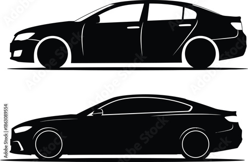Silhouette of two cars side view
