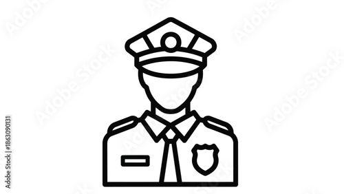 A simple line drawing of a police officer in uniform, showcasing authority and professionalism.