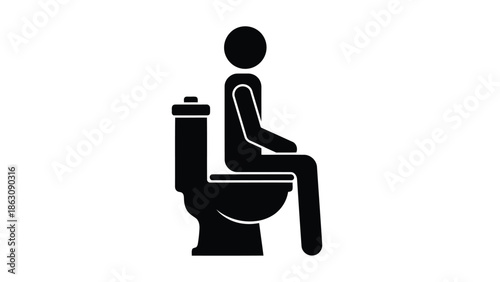Minimalistic black silhouette of a person sitting on a toilet.