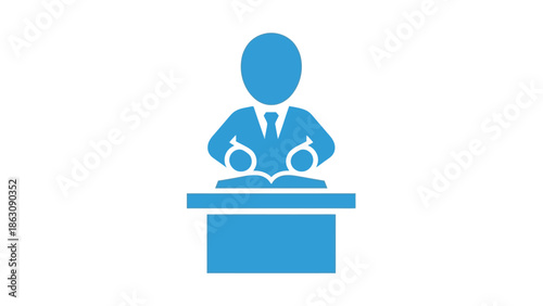 Free Download Stylized blue icon depicting a businessperson studying a book at a desk. - GFXLoad