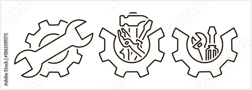 Screwdriver pliers icon Hammer, gears Tools clipart Vector stock illustration