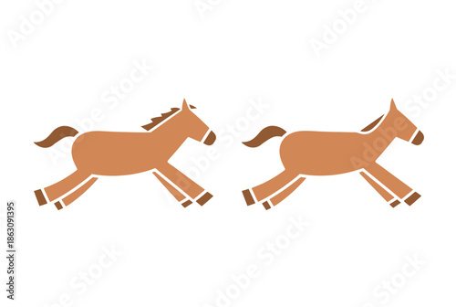 Two horses running side by side isolated on white background, Vector, illustration