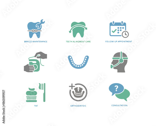 Dental health icons representing teeth and related procedures