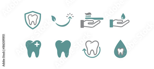 Dental health care icon set on black background