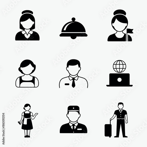 Collection of hotel staff and guest icons
