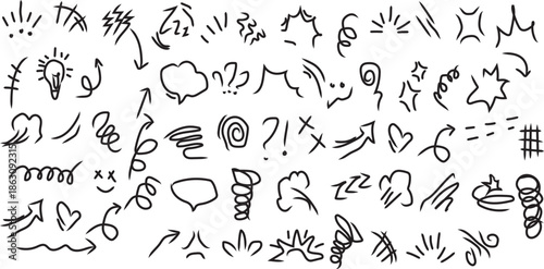 Collection of unique abstract symbols and shapes in black on white background