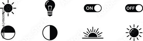 Collection of icons representing light, switches, and sun phases Vector