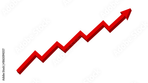 3D Red upward zigzag line arrow graph moving up concept of stock market business growth, financial profit, business trend, company growth, economic growth. Business grow up sign. Vector illustration.