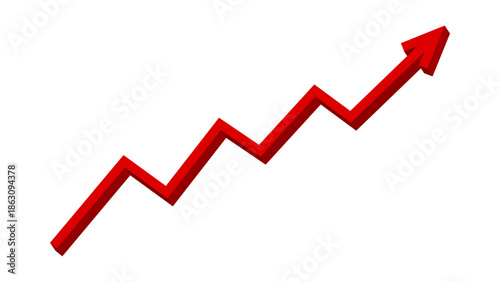 3D Red upward zigzag line arrow graph moving up concept of stock market business growth, financial profit, business trend, company growth, economic growth. Business grow up sign. Vector illustration.
