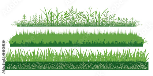 Various green grass and weed textures for landscaping design