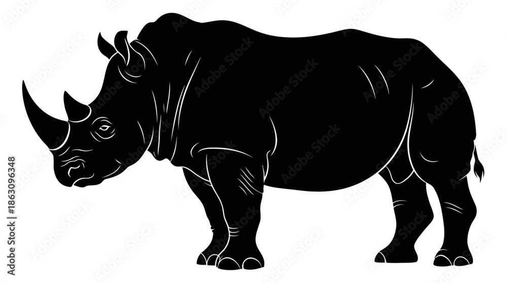 Fototapeta premium Powerful Black Silhouette of a Rhinoceros Standing Proudly Symbol of Strength and Wildlife