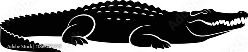 Black Silhouette of an Alligator with Open Mouth and Sharp Teeth on White Background