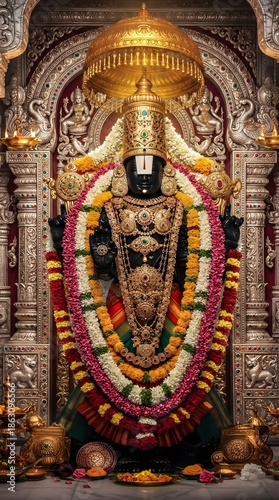 Lord Venkateshwara Idol at Tirupati Balaji Temple, Hindu Devotional Worship