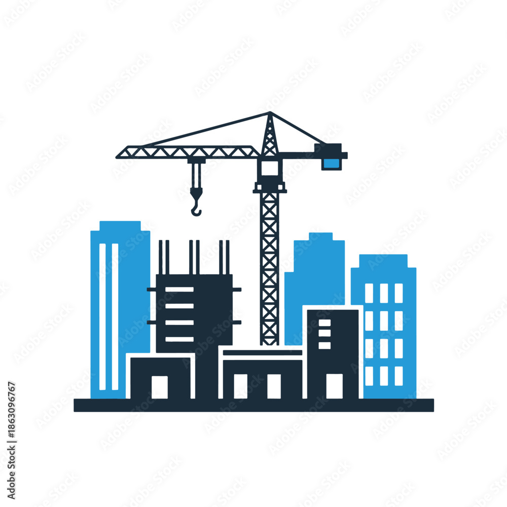 Obraz premium Construction crane and buildings with blue skyline