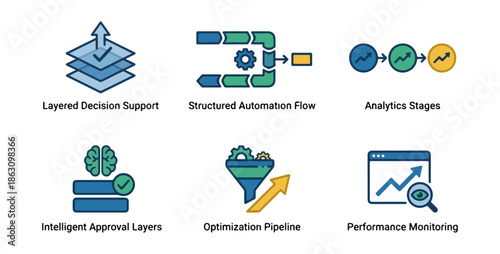 Abstract digital icons representing process data flow analysis